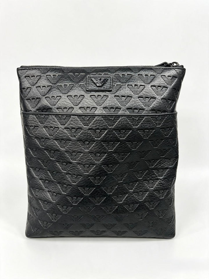 Emporio Armani GenuineLeather Black EmbossedEagle Crossbody Bag